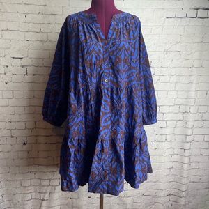 Lilla P tiered split neck dress in cobalt motif size medium